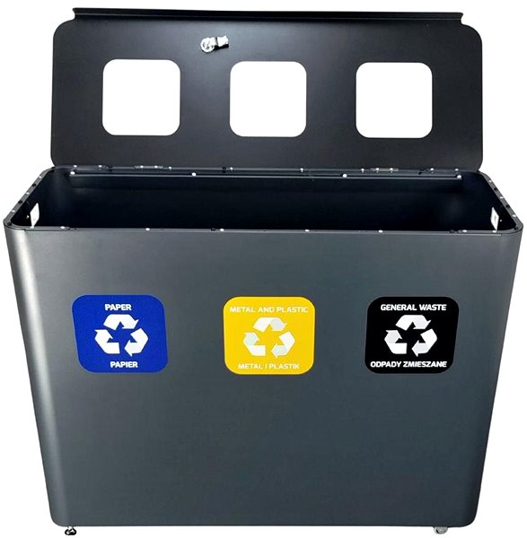 Rubbish Bin Alda Sorted Waste Set Eko Star Station 3 × 60 l, painted steel, grey ...