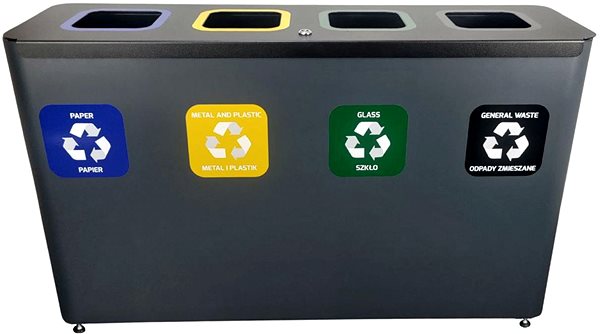 Rubbish Bin Alda Sorted Waste Set Eko Star Station 4 × 60 l, painted steel, grey ...