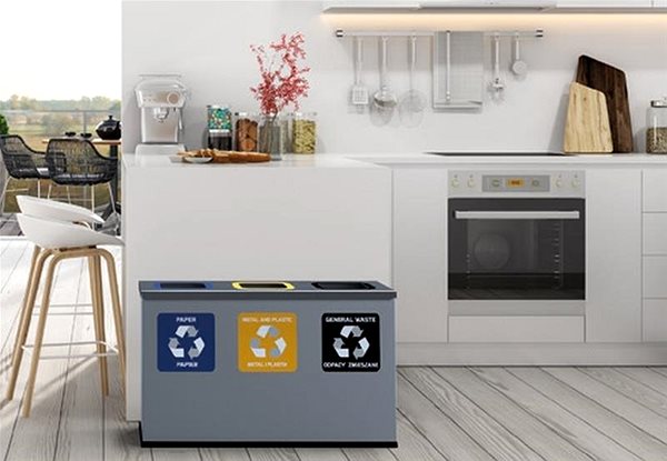 Rubbish Bin Alda Sorted Waste Set Eko Station Mini 3 × 12 l, painted steel, grey ...