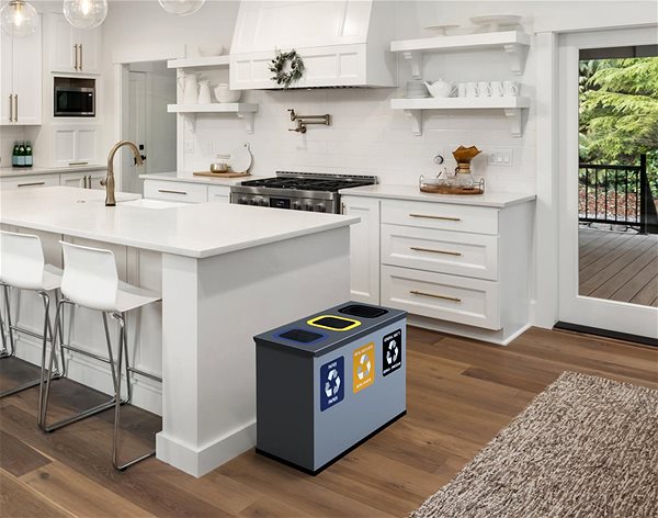 Rubbish Bin Alda Sorted Waste Set Eko Station Mini 3 × 12 l, painted steel, grey ...