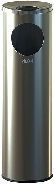 ALDA Cigarette Pillar 15L rubbish bin with ashtray, matt stainless steel.