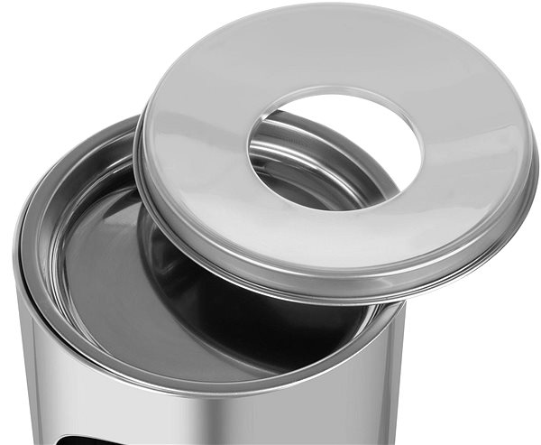ALDA Cigarette Pillar 15L rubbish bin with ashtray, matt stainless steel.