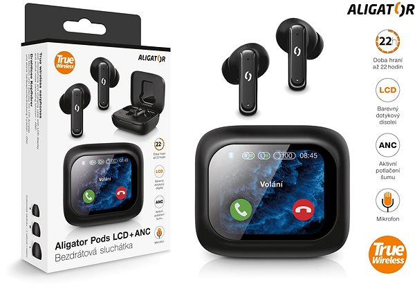 Wireless Headphones ALIGATOR Pods LCD + ANC black ...