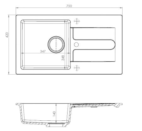 Granite Sink ALVEUS Cortina 110 - G 55, Beige Technical draft