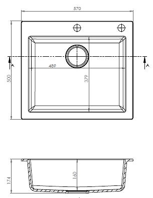 Granite Sink ALVEUS Prunus 160 - G 55 Beige Technical draft