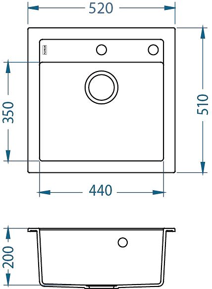 Granite Sink ALVEUS Formic 20 - G 05 M Twilight Technical draft