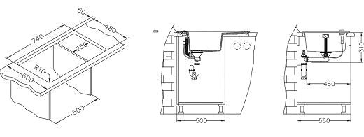 Granite Sink ALVEUS Formic 30 - G 04 M steel Technical draft