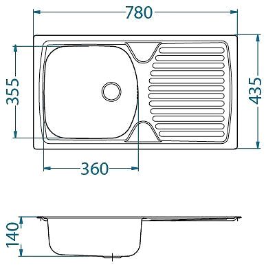 Stainless Steel Sink ALVEUS Basic 170 fi 70 Technical draft