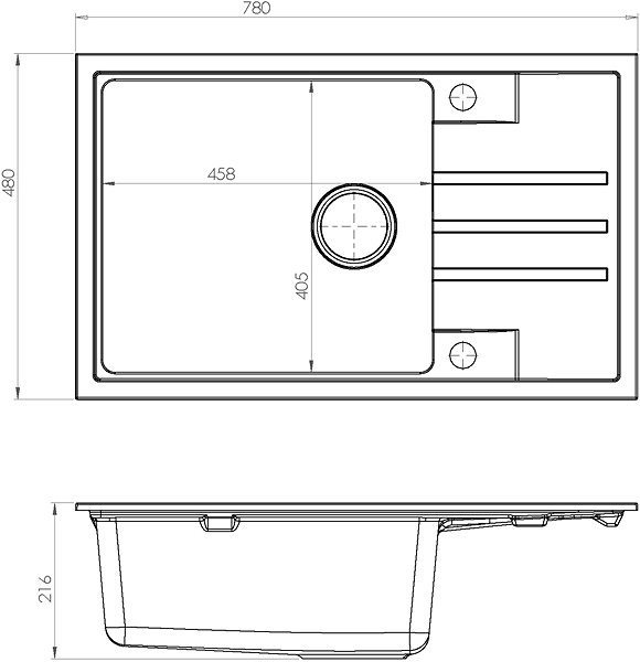 Granite Sink ALVEUS Intermezzo 130 - G 55 Beige Technical draft