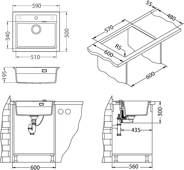 Granite Sink ALVEUS ATROX 30 55 Technical draft