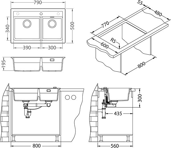 Granite Sink ALVEUS Atrox 50 G 22 Terra Technical draft