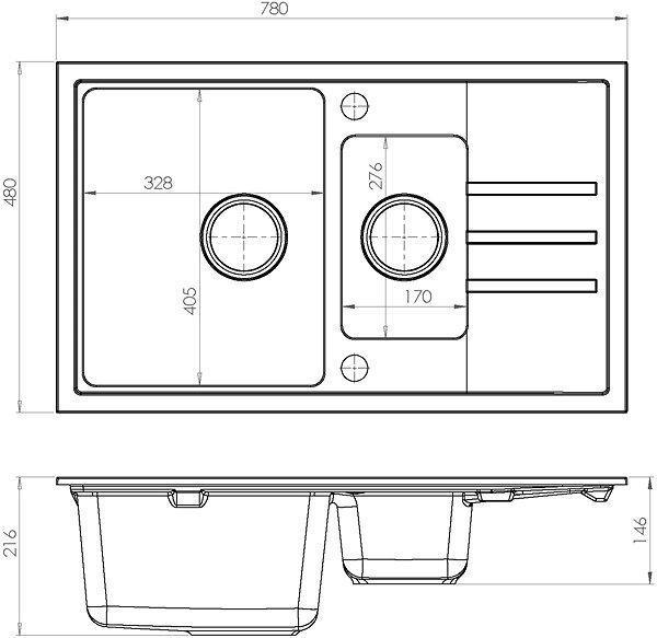 Granite Sink ALVEUS Intermezzo 70 G 81 Concrete Technical draft