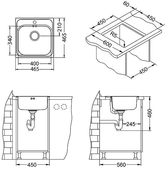 Nerezový dřez ALVEUS Basic 140 Technický nákres