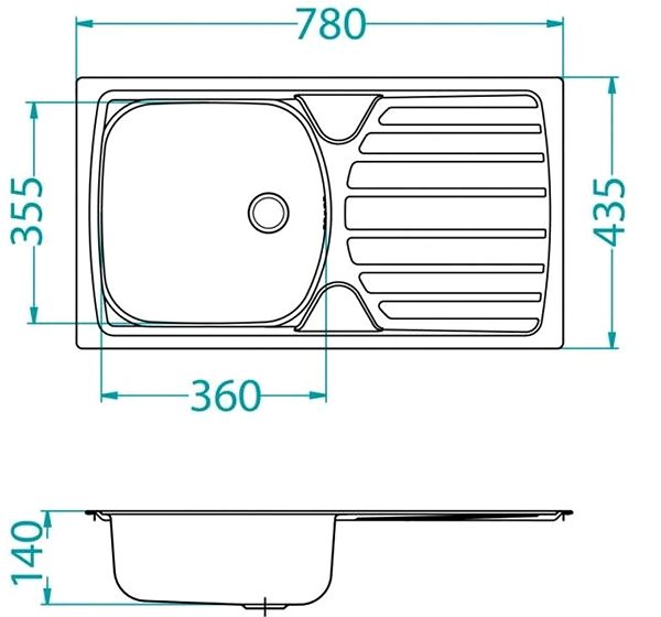 Nerezový dřez ALVEUS Basic 170 fi 70 DEK Technický nákres