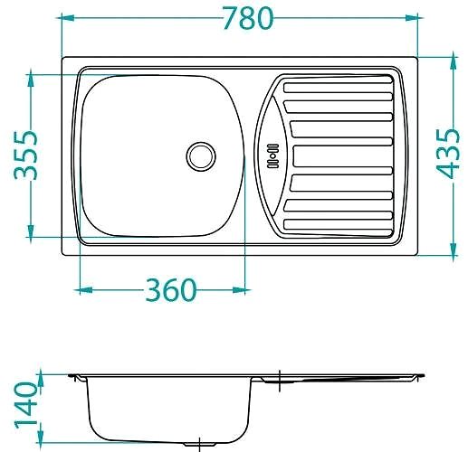 Nerezový drez ALVEUS Basic 150 fi 70 DEK Technický nákres