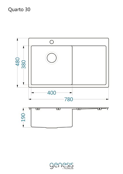 Stainless Steel Sink ALVEUS Quarto 30 Left Technical draft