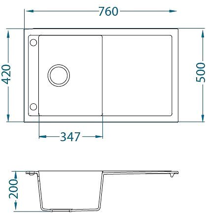 Kitchen Sink and Tap Set ALVEUS Formic 30 + ALVEUS Tonia G, Concrete 81 Technical draft