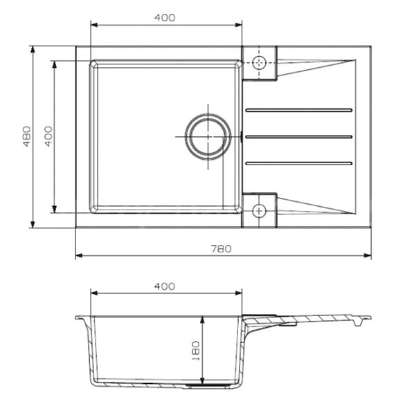Kitchen Sink and Tap Set ALVEUS ROCK 130-91 + ALVEUS GM 240-91 Technical draft