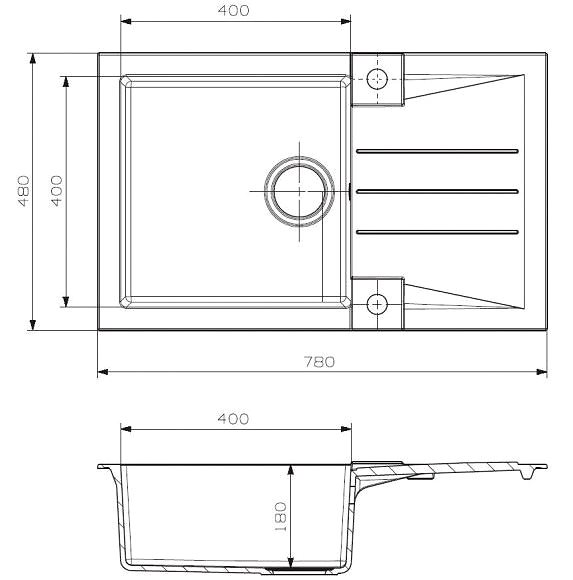 Kitchen Sink and Tap Set ALVEUS Rock 130 + Palmio 81 G Tap Set, Concrete Technical draft