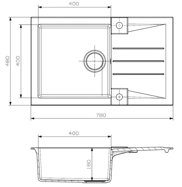 Kitchen Sink and Tap Set ALVEUS Rock 130 55 + ALVEUS AFRA 55 Technical draft