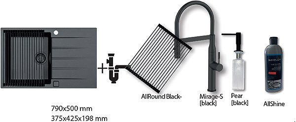 Kitchen Sink and Tap Set Alveus Cadit 20 + Mirage-S + Allround Black + Pear black + AllShine ...
