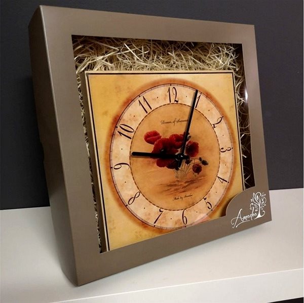 Wall Clock AMADEA Wooden Square Wall Clock with Poppy, Solid Wood, 25x25cm Packaging/box