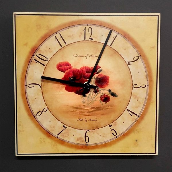 Wall Clock AMADEA Wooden Square Wall Clock with Poppy, Solid Wood, 25x25cm Screen