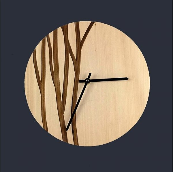 Wall Clock AMADEA Wooden Round Wall Clock with Twig Pattern, Solid Wood, Diameter of 25cm Screen