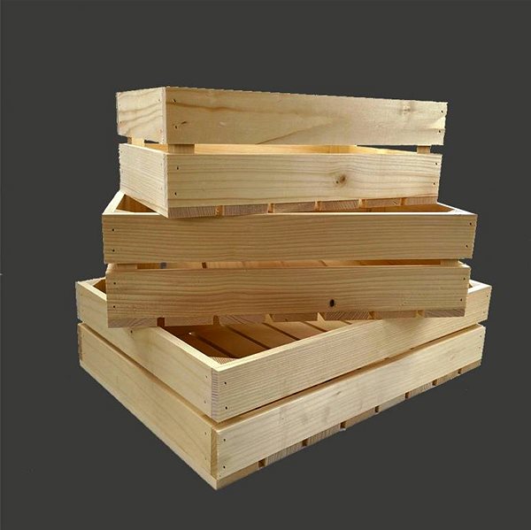 AMADEA Wooden set of 3 solid wood crates, 46x33x12cm.