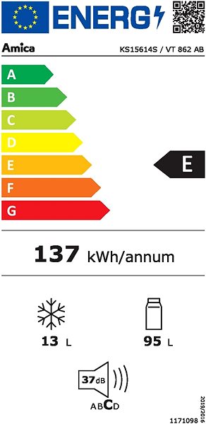 Small Fridge AMICA VT 862 AB Energy label
