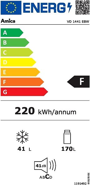 Hűtőszekrény Amica VD 1441 EBW Energia címke