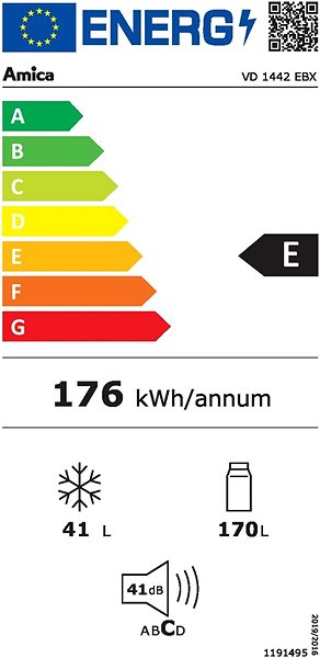 Hűtőszekrény Amica VD 1442 EBX Energia címke