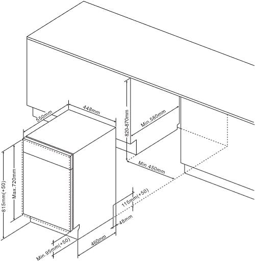 Narrow Built-in Dishwasher AMICA MI 455 AD Technical draft