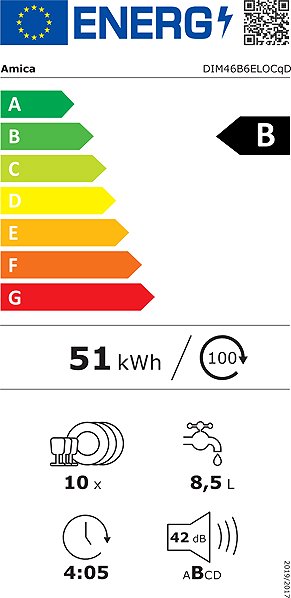Built-in Dishwasher AMICA DIM46B6ELOCqD Energy label