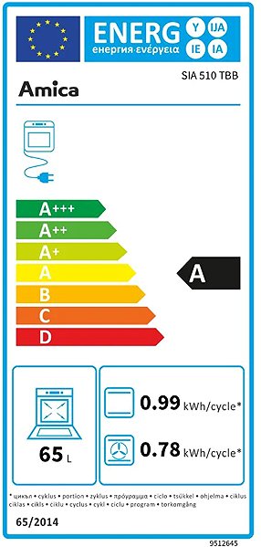 Kitchen Stove AMICA SIA 510 TBB Energy label