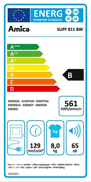 Clothes Dryer AMICA SUPF 811 BW Energy label