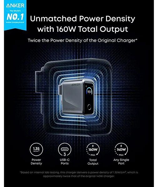 Wall Charger Anker Prime 160W, 3xUSB-C silver ...