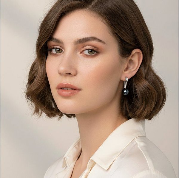ANNA PERLY Simple and elegant silver earrings with a black pearl (Ag 925/1000; 4.8g) .