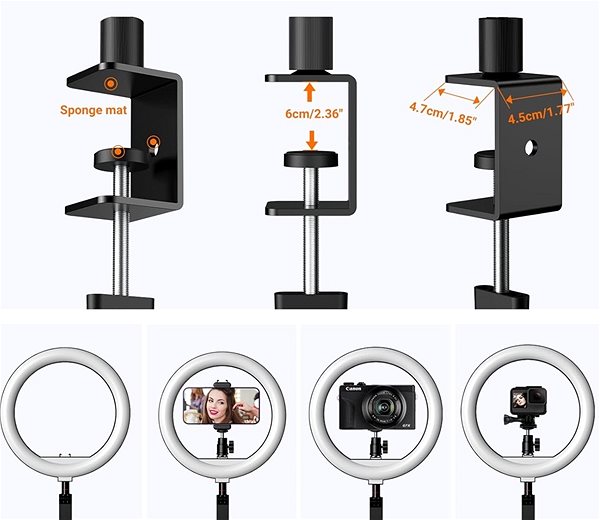 Fotolicht Apexel Clip Flexible Desk stand with ring light for overhead photography ...