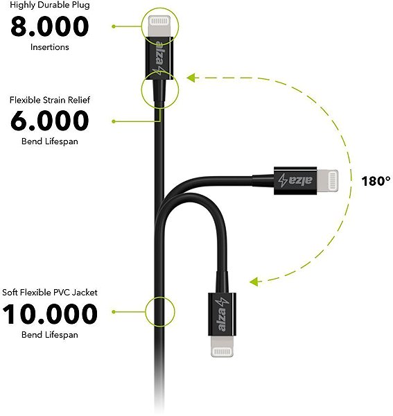 Data Cable AlzaPower Core USB-A to Lightning MFi (C189) 1m black Features/technology