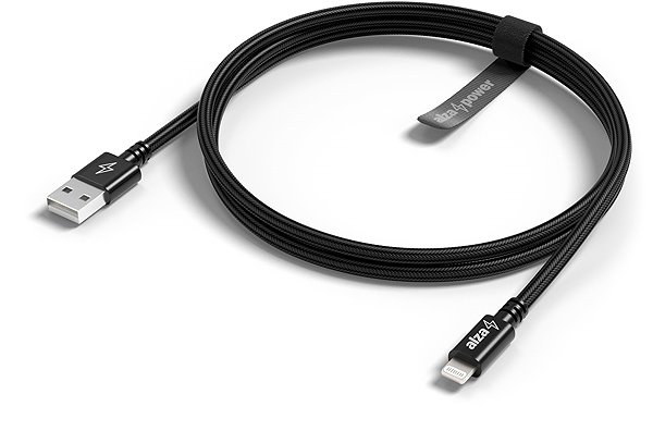 Data Cable AlzaPower AluCore USB-A to Lightning MFi (C189) 3m black Lateral view