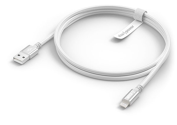 Data Cable AlzaPower AluCore USB-A to Lightning MFi (C189) 3m silver Lateral view