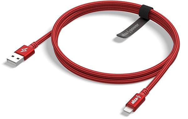 Data Cable AlzaPower AluCore Lightning MFi 0.5m Red Lateral view