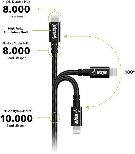 Data Cable AlzaPower AluCore Lightning MFi 1m Black Features/technology