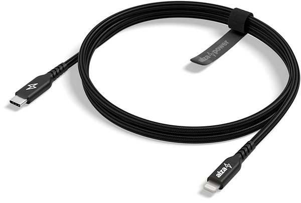 Data Cable AlzaPower AluCore USB-C to Lightning MFi 3m Black Lateral view