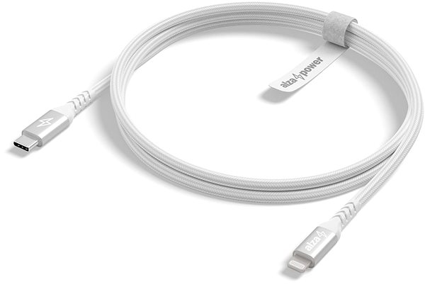 Data Cable AlzaPower AluCore USB-C to Lightning MFi 3m Silver Lateral view