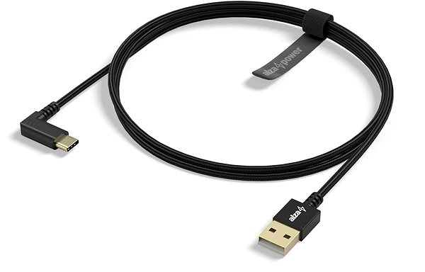 Data Cable AlzaPower 90Core USB-A to USB-C 1m Black Lateral view