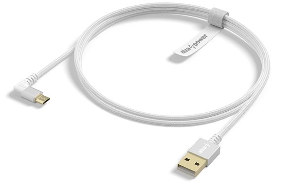 Data Cable AlzaPower 90Core USB-A to Micro USB 1m Silver Lateral view