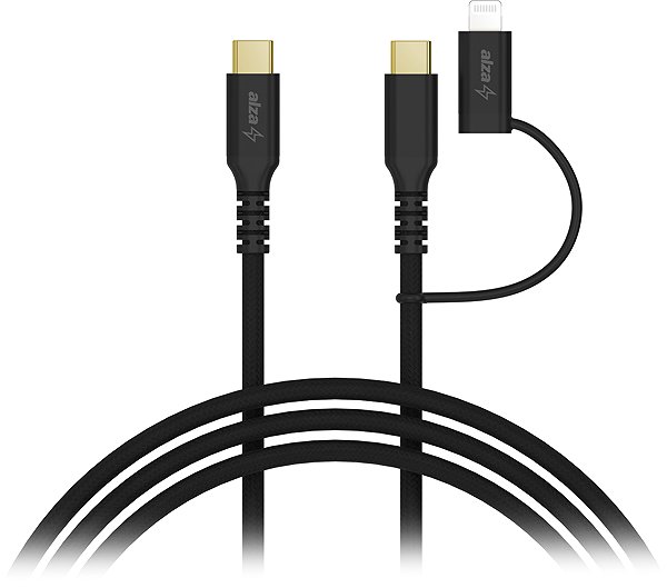 Data Cable AlzaPower AluCore 2in1 USB-C to USB-C/Lightning MFi 60W 1.2m black ...