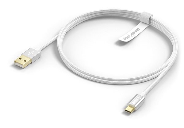 Data Cable AlzaPower AluCore USB-A to Micro USB 1m Silver Lateral view